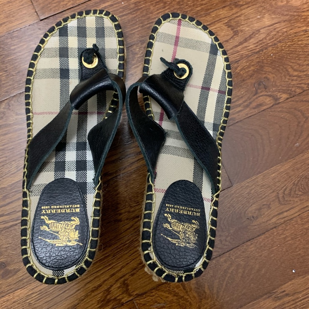 Burberry espadrilles leather sandal black 38 wedge